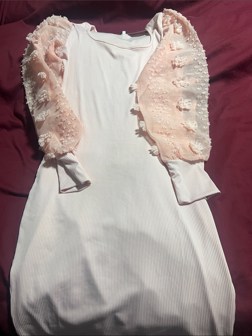 Pink Puff-Sleeve Knit Dress